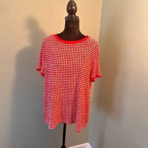 Anne Klein Red and White Polka Dot Mod Style Short Sleeve Top Sz XXL